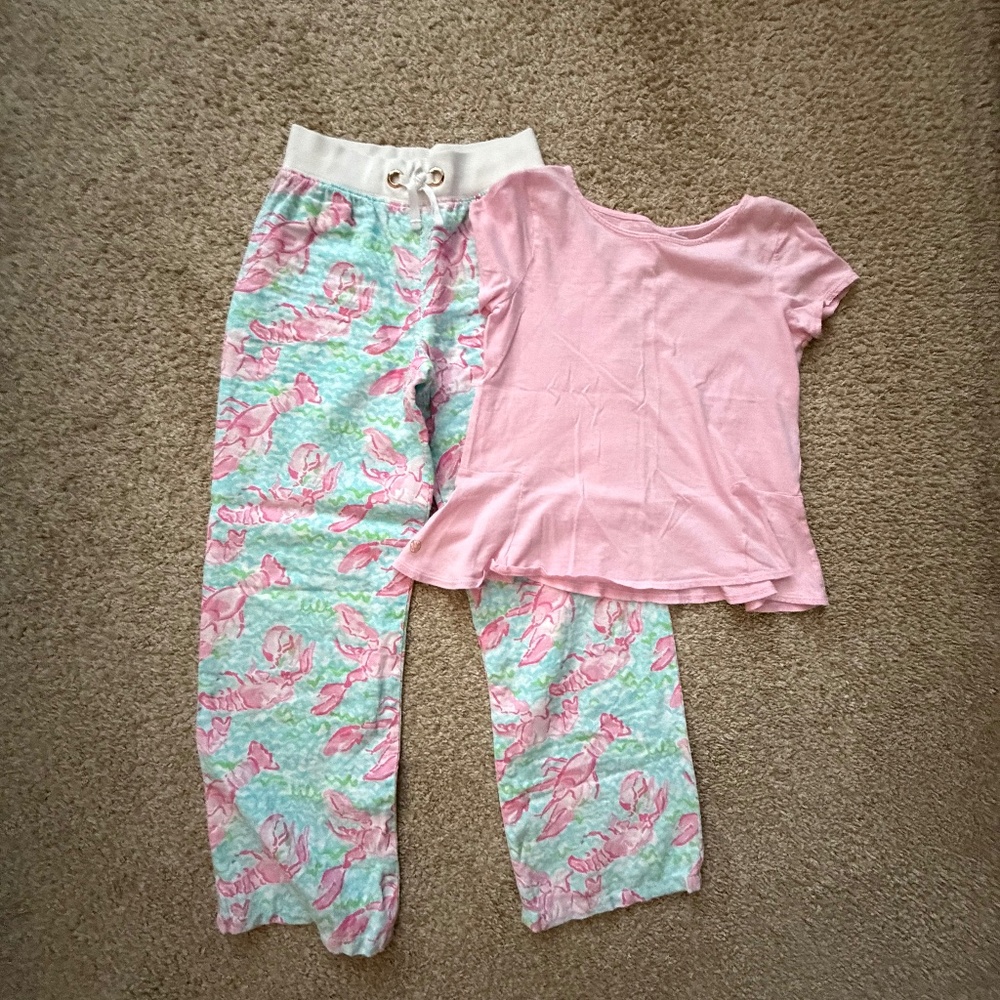 Lilly Pulitzer girls set - linen pants and peplum top
